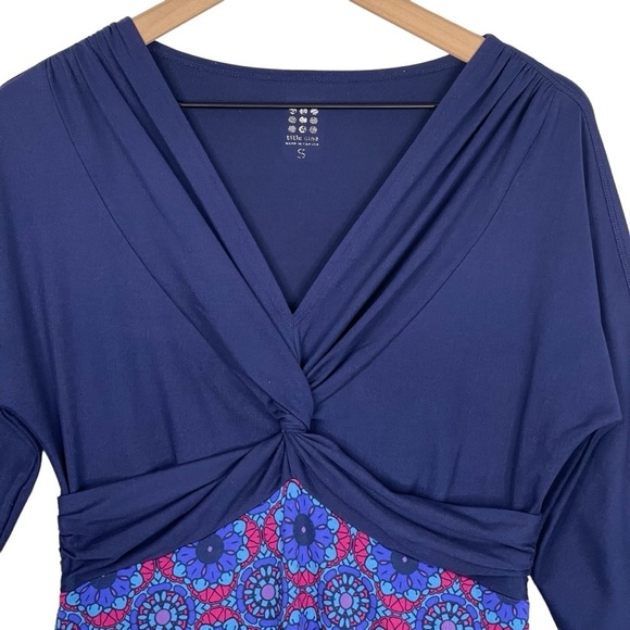 Title Nine Dress Small Twist Front Geometric Print Fit Flare Knee Length Stretch - Picture 2 of 10